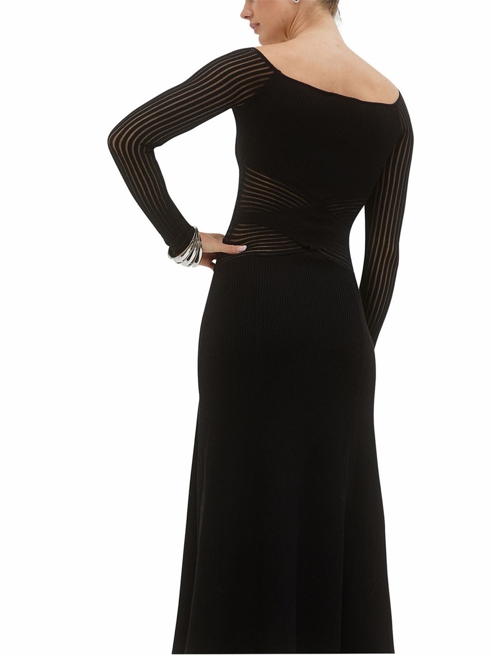 SOVERE Tilt Knit Midi Dress Black Women’s Size M Sweater Long Sleeve Bodycon - Picture 3 of 10
